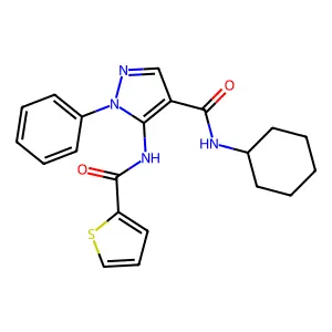 N-cyclohexyl-1-phenyl-5-(thiophene-2-carbonylamino)pyrazole-4-carboxamide structure
