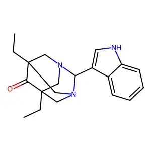 5,7-diethyl-2-(1H-indol-3-yl)-1,3-diazaadamantan-6-one structure