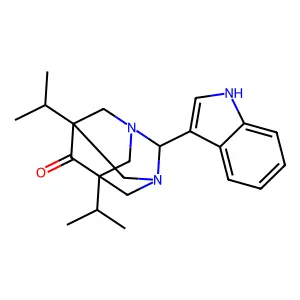 2-(1H-indol-3-yl)-5,7-diisopropyl-1,3-diazaadamantan-6-one structure