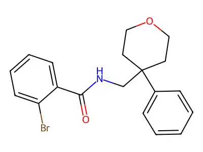 2-bromo-N-((4-phenyltetrahydro-2H-pyran-4-yl)methyl)benzamide structure