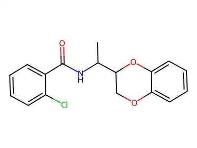 2-chloro-N-[1-(2,3-dihydro-1,4-benzodioxin-2-yl)ethyl]benzamide structure