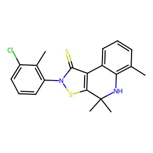 2-(3-chloro-2-methylphenyl)-4,4,6-trimethyl-4,5-dihydroisothiazolo[5,4-c]quinoline-1(2H)-thione structure