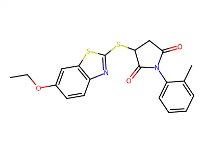 3-[(6-ethoxy-1,3-benzothiazol-2-yl)sulfanyl]-1-(2-methylphenyl)pyrrolidine-2,5-dione structure