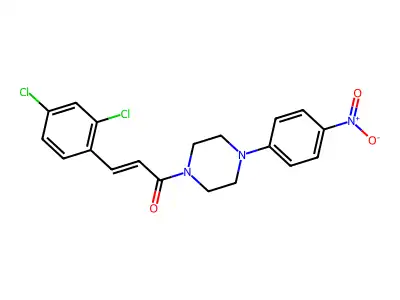 (E)-3-(2,4-dichlorophenyl)-1-[4-(4-nitrophenyl)piperazin-1-yl]prop-2-en-1-one structure