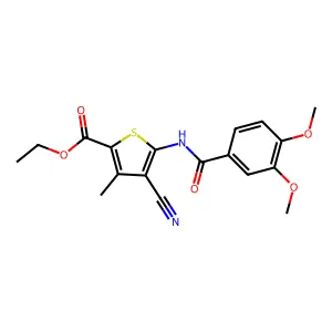 Ethyl 4-cyano-5-(3,4-dimethoxybenzamido)-3-methylthiophene-2-carboxylate structure