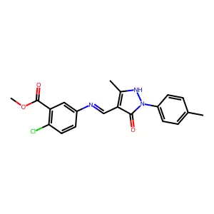 methyl 2-chloro-5-({[3-methyl-1-(4-methylphenyl)-5-oxo-1,5-dihydro-4H-pyrazol-4-ylidene]methyl}amino)benzoate structure