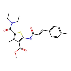 methyl 5-(diethylcarbamoyl)-4-methyl-2-[[(E)-3-(4-methylphenyl)prop-2-enoyl]amino]thiophene-3-carboxylate structure