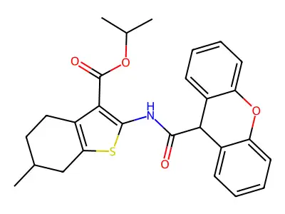 isopropyl 6-methyl-2-[(9H-xanthen-9-ylcarbonyl)amino]-4,5,6,7-tetrahydro-1-benzothiophene-3-carboxylate structure