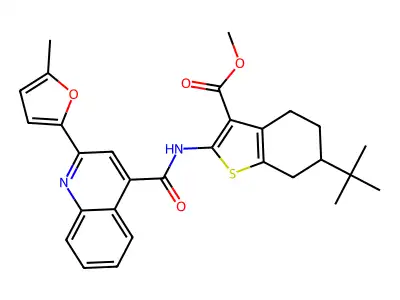 methyl 6-tert-butyl-2-({[2-(5-methyl-2-furyl)-4-quinolinyl]carbonyl}amino)-4,5,6,7-tetrahydro-1-benzothiophene-3-carboxylate structure