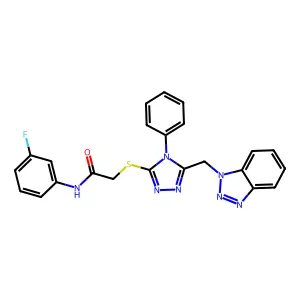 2-[[5-(benzotriazol-1-ylmethyl)-4-phenyl-1,2,4-triazol-3-yl]sulfanyl]-N-(3-fluorophenyl)acetamide structure