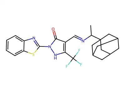 4-({[1-(1-adamantyl)ethyl]amino}methylene)-2-(1,3-benzothiazol-2-yl)-5-(trifluoromethyl)-2,4-dihydro-3H-pyrazol-3-one structure