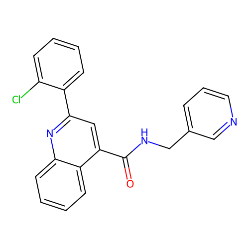 2-(2-chlorophenyl)-N-(pyridin-3-ylmethyl)quinoline-4-carboxamide structure