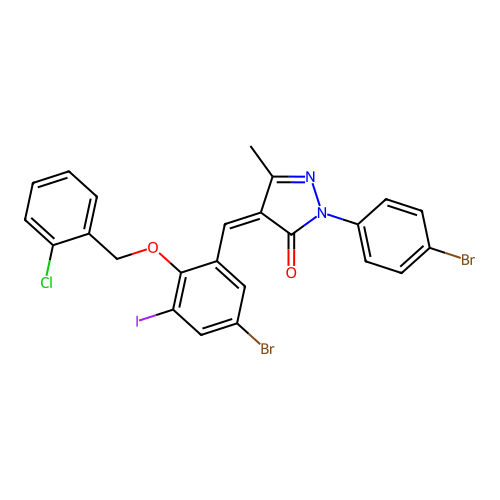4-{5-bromo-2-[(2-chlorobenzyl)oxy]-3-iodobenzylidene}-2-(4-bromophenyl)-5-methyl-2,4-dihydro-3H-pyrazol-3-one structure