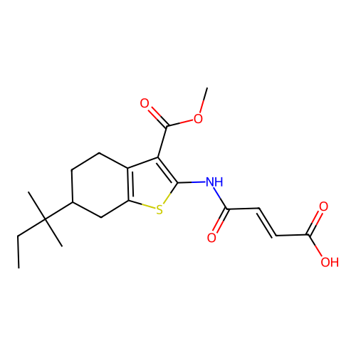 (E)-4-[[3-methoxycarbonyl-6-(2-methylbutan-2-yl)-4,5,6,7-tetrahydro-1-benzothiophen-2-yl]amino]-4-oxobut-2-enoic acid structure