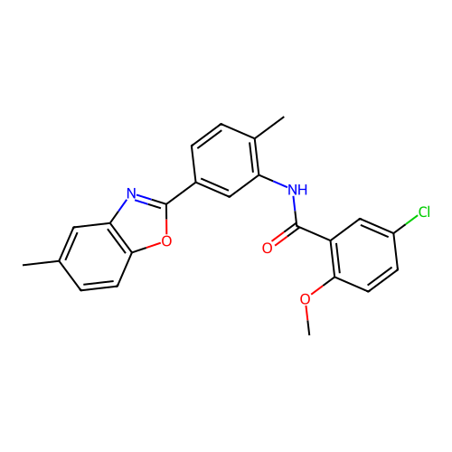 5-chloro-2-methoxy-N-[2-methyl-5-(5-methyl-1,3-benzoxazol-2-yl)phenyl]benzamide structure