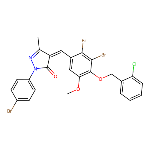 (4Z)-2-(4-bromophenyl)-4-[[2,3-dibromo-4-[(2-chlorophenyl)methoxy]-5-methoxyphenyl]methylidene]-5-methylpyrazol-3-one structure