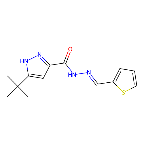 3-tert-butyl-N'-[(E)-2-thienylmethylidene]-1H-pyrazole-5-carbohydrazide structure