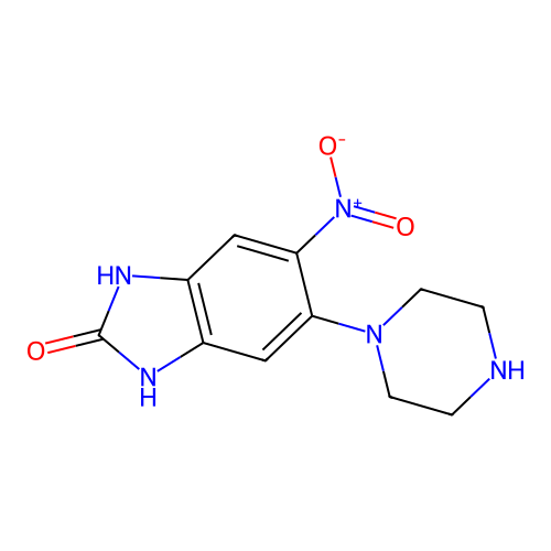 5-nitro-6-(piperazin-1-yl)-1,3-dihydro-2H-benzimidazol-2-one structure