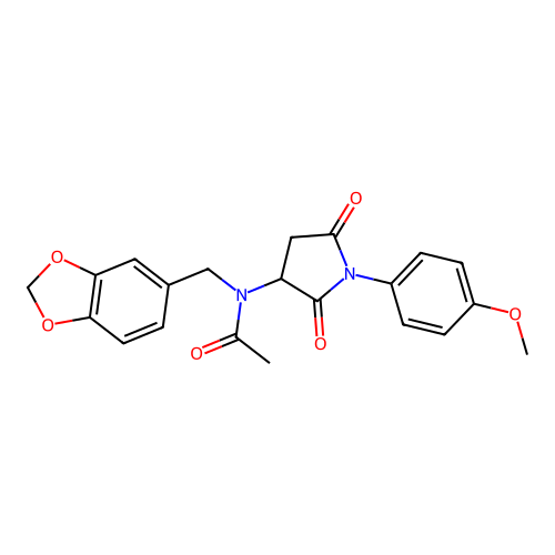 N-(1,3-benzodioxol-5-ylmethyl)-N-[1-(4-methoxyphenyl)-2,5-dioxopyrrolidin-3-yl]acetamide structure