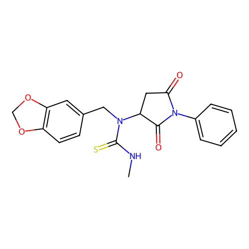 1-(1,3-benzodioxol-5-ylmethyl)-1-(2,5-dioxo-1-phenylpyrrolidin-3-yl)-3-methylthiourea structure
