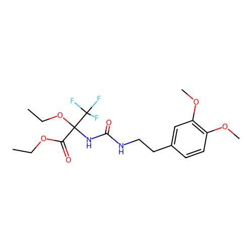 Ethyl 2-(3-(3,4-dimethoxyphenethyl)ureido)-2-ethoxy-3,3,3-trifluoropropanoate structure