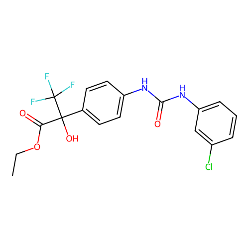 ethyl 2-(4-{[(3-chlorophenyl)carbamoyl]amino}phenyl)-3,3,3-trifluoro-2-hydroxypropanoate structure