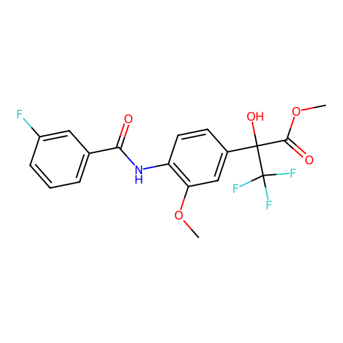 (R)-methyl 3,3,3-trifluoro-2-(4-(3-fluorobenzamido)-3-methoxyphenyl)-2-hydroxypropanoate structure