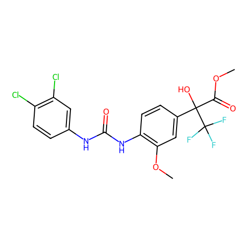 methyl 2-(4-{[(3,4-dichlorophenyl)carbamoyl]amino}-3-methoxyphenyl)-3,3,3-trifluoro-2-hydroxypropanoate structure