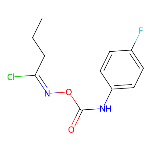 (1E)-N-{[(4-fluorophenyl)carbamoyl]oxy}butanimidoyl chloride structure