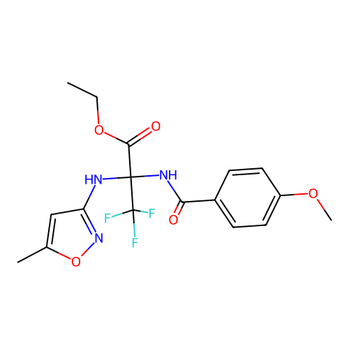 ETHYL 3,3,3-TRIFLUORO-2-[(4-METHOXYPHENYL)FORMAMIDO]-2-[(5-METHYL-1,2-OXAZOL-3-YL)AMINO]PROPANOATE structure