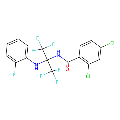 2,4-dichloro-N-{1,1,1,3,3,3-hexafluoro-2-[(2-fluorophenyl)amino]propan-2-yl}benzamide structure