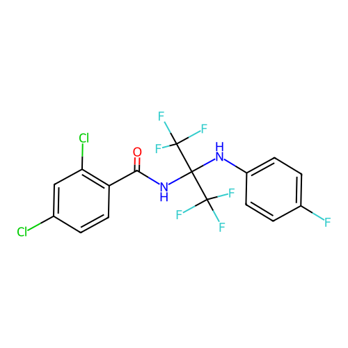 2,4-dichloro-N-{1,1,1,3,3,3-hexafluoro-2-[(4-fluorophenyl)amino]propan-2-yl}benzamide structure