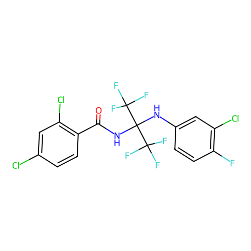 2,4-dichloro-N-[2-(3-chloro-4-fluoroanilino)-1,1,1,3,3,3-hexafluoropropan-2-yl]benzamide structure