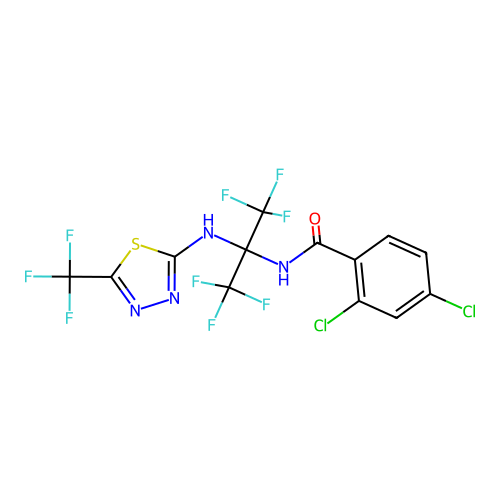 2,4-dichloro-N-(1,1,1,3,3,3-hexafluoro-2-((5-(trifluoromethyl)-1,3,4-thiadiazol-2-yl)amino)propan-2-yl)benzamide structure