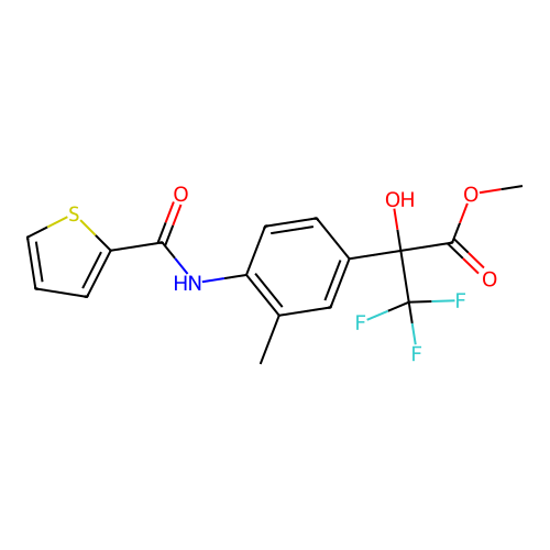 methyl 3,3,3-trifluoro-2-hydroxy-2-(3-methyl-4-(thiophene-2-carboxamido)phenyl)propanoate structure