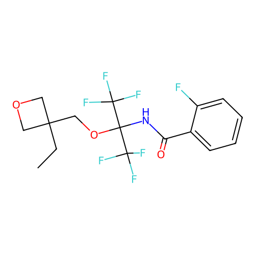 N-{2-[(3-ethyloxetan-3-yl)methoxy]-1,1,1,3,3,3-hexafluoropropan-2-yl}-2-fluorobenzamide structure