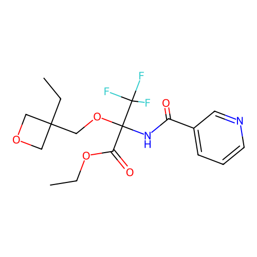 Ethyl 2-((3-ethyloxetan-3-yl)methoxy)-3,3,3-trifluoro-2-(nicotinamido)propanoate structure