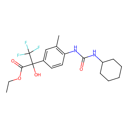 ethyl 2-(4-(3-cyclohexylureido)-3-methylphenyl)-3,3,3-trifluoro-2-hydroxypropanoate structure
