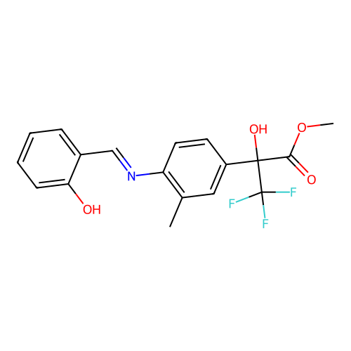 (R,E)-methyl 3,3,3-trifluoro-2-hydroxy-2-(4-((2-hydroxybenzylidene)amino)-3-methylphenyl)propanoate structure