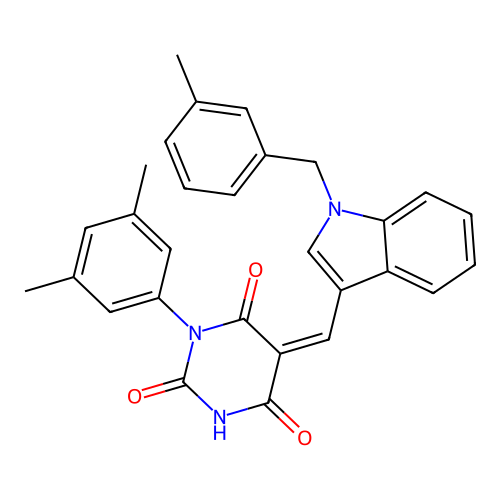 (Z)-1-(3,5-dimethylphenyl)-5-((1-(3-methylbenzyl)-1H-indol-3-yl)methylene)pyrimidine-2,4,6(1H,3H,5H)-trione structure