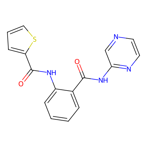 N-[2-(pyrazin-2-ylcarbamoyl)phenyl]thiophene-2-carboxamide structure