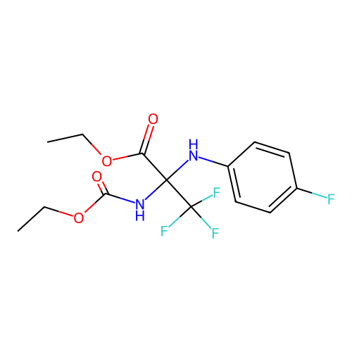 Ethyl 2-(ethoxycarbonylamino)-3,3,3-trifluoro-2-(4-fluoroanilino)propanoate structure