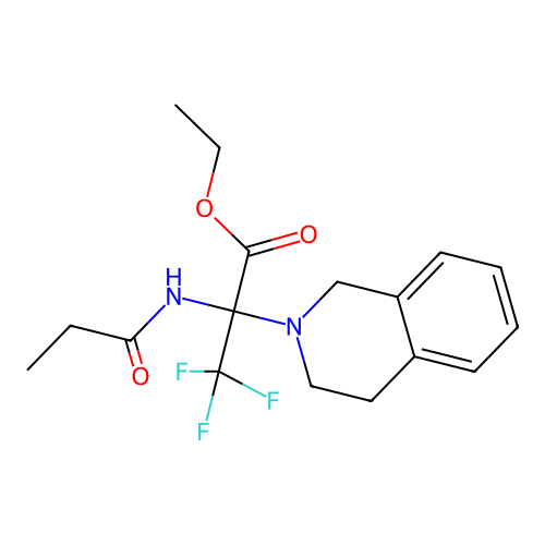 ethyl 2-(3,4-dihydro-1H-isoquinolin-2-yl)-3,3,3-trifluoro-2-(propanoylamino)propanoate structure
