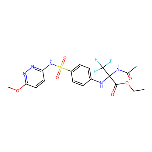 ethyl 2-acetamido-3,3,3-trifluoro-2-[4-[(6-methoxypyridazin-3-yl)sulfamoyl]anilino]propanoate structure