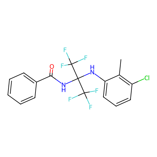 N-(2-((3-chloro-2-methylphenyl)amino)-1,1,1,3,3,3-hexafluoropropan-2-yl)benzamide structure
