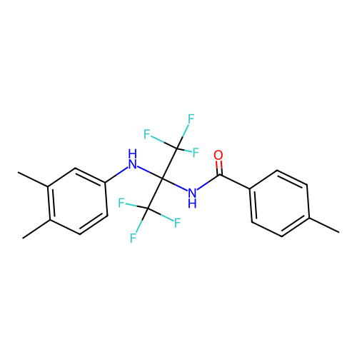 N-(2-((3,4-dimethylphenyl)amino)-1,1,1,3,3,3-hexafluoropropan-2-yl)-4-methylbenzamide structure
