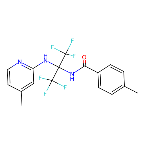 N-(1,1,1,3,3,3-hexafluoro-2-((4-methylpyridin-2-yl)amino)propan-2-yl)-4-methylbenzamide structure