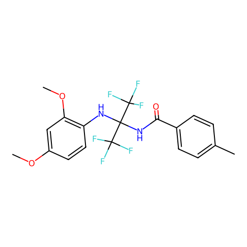 N-{2-[(2,4-dimethoxyphenyl)amino]-1,1,1,3,3,3-hexafluoropropan-2-yl}-4-methylbenzamide structure