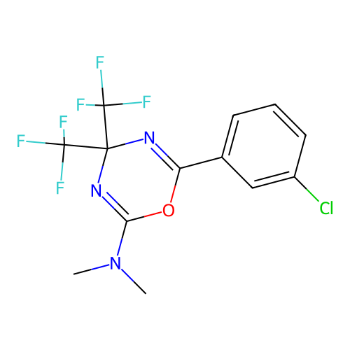 6-(3-chlorophenyl)-N,N-dimethyl-4,4-bis(trifluoromethyl)-4H-1,3,5-oxadiazin-2-amine structure