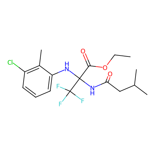 ethyl 2-((3-chloro-2-methylphenyl)amino)-3,3,3-trifluoro-2-(3-methylbutanamido)propanoate structure